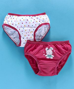 Babyhug Cotton Panties Bunny & Dots Print Pack Of 2 -Dark Pink White