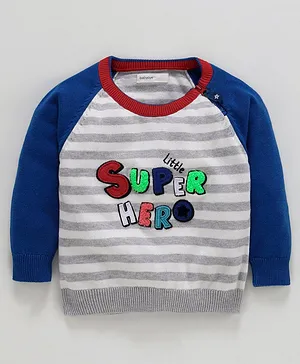 Babyoye Full Sleeves Pullover Sweater Super Hero Patch - Blue