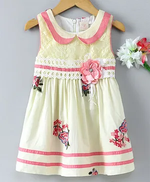 Smile Rabbit Peter Pan Collar Frock Floral Embroidery & Corsage - Light Yellow