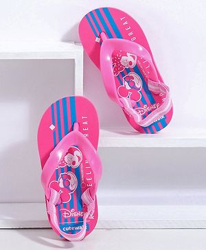 Cute Walk by Babyhug Flip Flops With Back Strap Mickey & Minnie Print - Pink