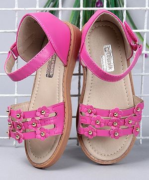 Cute Walk by Babyhug Floral Embellished Party Wear Peep Toes - Dark Pink