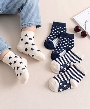Cute Walk By Babyhug Non Terry Antibacterial Ankle Length Socks Multi Print Set of 3 - Navy White