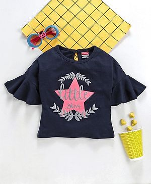 Babyhug Three-Fourth Sleeves Top Star Print - Navy Blue