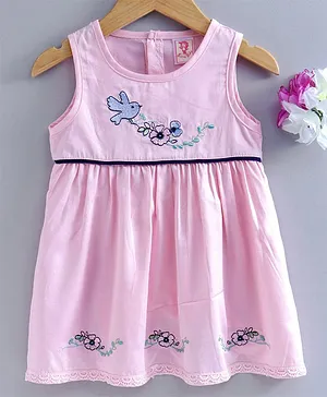 Sunny Baby Sleeveless Frock Floral Embroidery - Pink