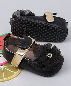 Cute Walk by Babyhug Party Wear Floral Embellished Booties - Black