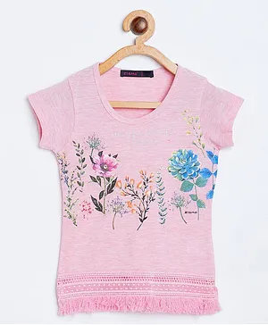 Ziama Short Sleeves Flower Design Top - Pink