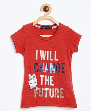 Ziama Short Sleeves Quote Printed Top - Red