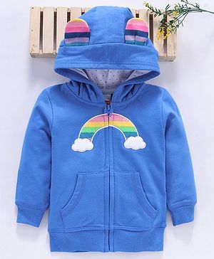 Babyhug Full Sleeves Hooded Sweat Jacket Cloud Patch - Blue