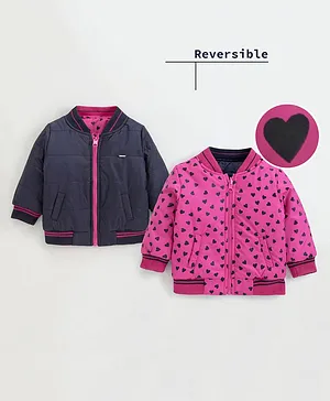 Babyoye Full Sleeves Reversible Jacket Heart Print - Pink Navy