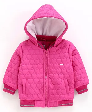 Babyoye Full Sleeves Cotton Poly Quilted Hooded Jacket - Pink
