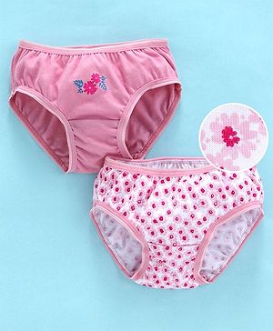 Babyhug Cotton Panties Floral Print Pack Of 2 - Pink - 12-18M Pink
