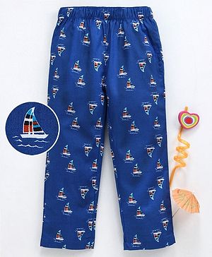 Babyhug Ankle Length Boat Print Woven Pajama - Blue