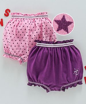 Babyhug 100% Cotton Bloomer Set of 2 Printed & Solid Color - Pink Purple