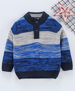 Babyhug Full Sleeves Stripe Sweater - Blue Grey