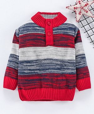 Babyhug Full Sleeves Stripe Sweater - Red Grey - 9-12M Red
