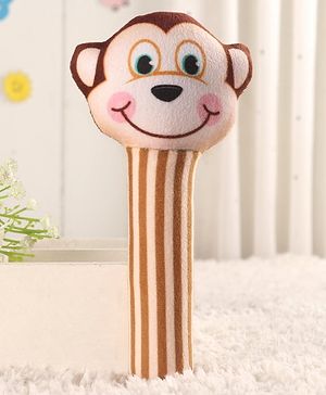 Babyhug Monkey Face Rattle Cum Sot Toy - Brown Cream
