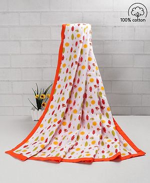 Babyhug Premium 2 Layered Baby Muslin Blanket Racoon Print -Orange