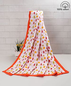 Babyhug Premium 3 Layered Baby Muslin Blanket Racoon Print - Orange