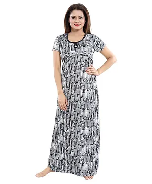 Fabme Printed Half Sleeves Maternity Night Gown - White