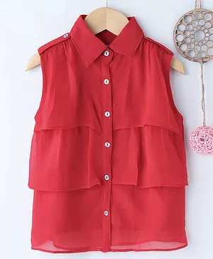 Soul Fairy Sleeveless Layered Collar Neck Top - Red
