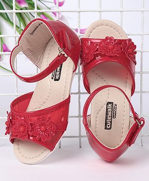 Cute Walk by Babyhug Party Wear Sandals Floral Motif - Black - EU 21 Red