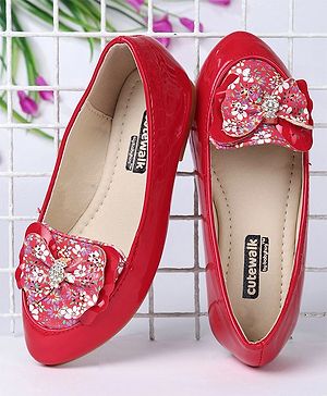 Cute Walk by Babyhug Party Wear Bellies With Floral Bow Motif - Red
