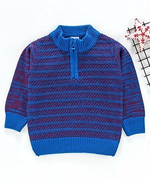Babyhug Full Sleeves Stripe Sweater - Royal Blue Maroon