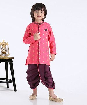 Babyhug Full Sleeves Kurta With Dhoti Polka Dot Print - Pink