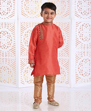 Babyhug Full Sleeves Embroidered Kurta Pyjama Set - Orange - 4-5Y Orange