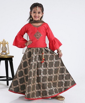 Babyhug Half Sleeves Floral Print Lehenga Set - Grey Pink - 18-24m Pink