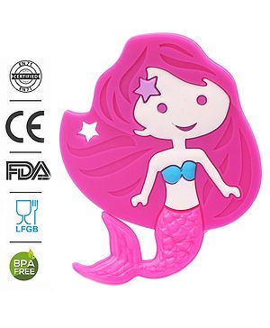Babyhug 100% Silicone Teether Mermaid Print - Pink - 8 x 7 cm Blue