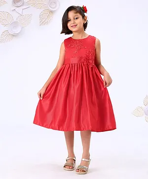 Mark & Mia Sleeveless Party Frock Floral Corsage & Embroidery - Red