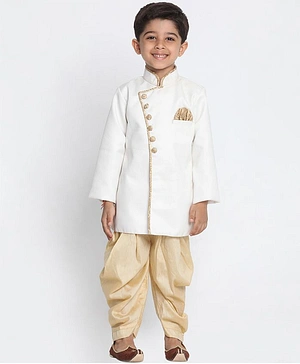 JBN Creation Solid Full Sleeves Sherwani & Dhoti Set - White