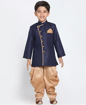 JBN Creation Solid Full Sleeves Sherwani & Dhoti Set - Navy Blue