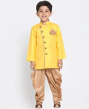 JBN Creation Solid Full Sleeves Sherwani & Dhoti Set - Yellow