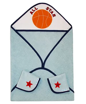 Abracadabra Hooded Towel & Face Cloth Set All Star Print - Blue