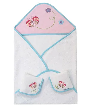 Abracadabra Hooded Towel & Face Cloth Set Butterfly Print - Pink