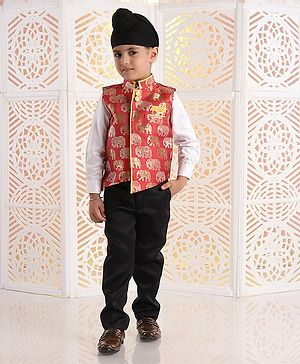 Babyhug Full Sleeves 3 Piece Party Suit - Red - 4-5Y Red