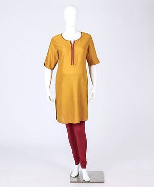 Kriti Half Sleeves Embroidered Maternity Kurta - Mustard Yellow