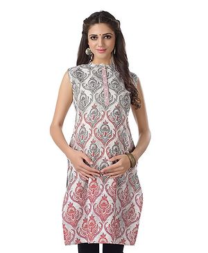 Kriti Sleeveless Printed Maternity Kurta - Off White Grey