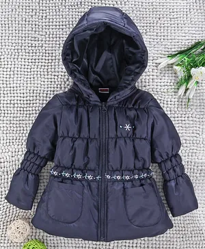 Babyhug Full Sleeves Padded Winter Jacket With Hood - Navy Blue