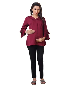 Kriti Full Sleeves Maternity Nursing Top - Maroon