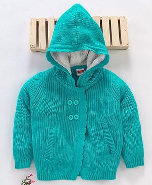 Babyhug Full Sleeves Hooded Sweater - Blue