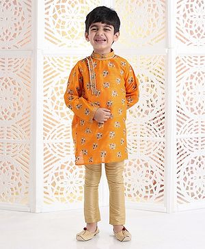 Babyhug Full Sleeves Printed Kurta Pyjama Set - Orange