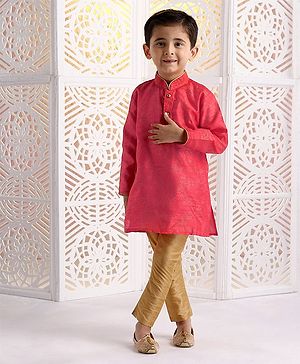 Babyhug Full Sleeves Printed Kurta & Pajama Set - Pink Golden
