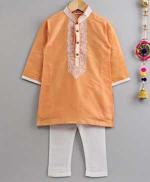 Babyhug Full Sleeves Kurta And Pyjama Set Embroidered - Yellow White