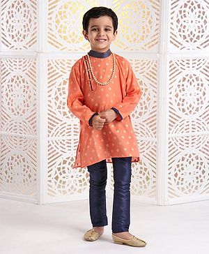 Babyhug Full Sleeves Printed Kurta With Pyjama - Orange