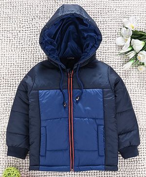 Babyhug Full Sleeves Hooded Winter Jacket - Navy Blue