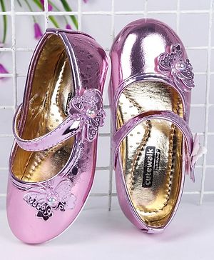Cute Walk by Babyhug Party Wear Belly Shoes Butterfly Motifs - Pink