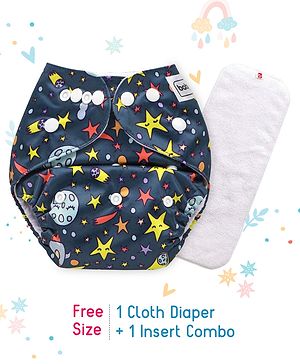 Babyhug Free Size Reusable Cloth Diaper With Insert - Navy Blue (Packaging May Vary)